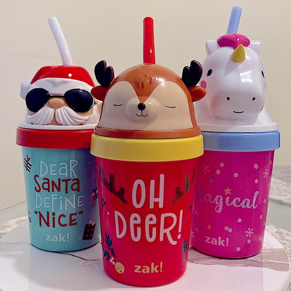 Set of Three Zak! Christmas Sippers - Deer, Santa & Unicorn